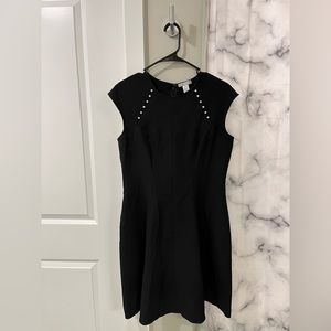 Black Cap Sleeve Dress with Pearls Detail